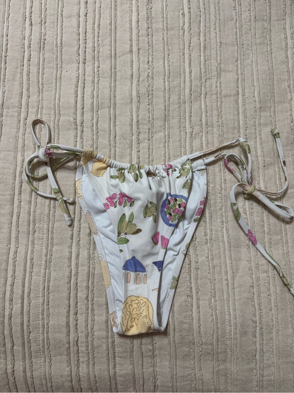 SABO Swim White Floral Tie-Side Bikini Bottom with Pastel Accents